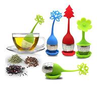 Infuseur à thé avec plateau inclus Ensemble de 5, sourceton étui en silicone, poignée en acier inoxydable, filtre à tamis, support de thé en vrac