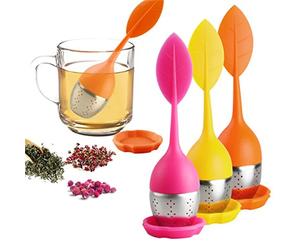 Infuseur à thé en feuilles d'acier inoxydable, poignée en Silicone, passoire à cha, service à thé, filtre à épices, diffuseur de café, tamis, accessoires de cuisine Orange