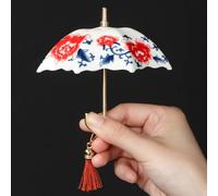 Infuseur à thé en porcelaine délicate, en forme de parapluie, avec support assorti, un chef-d'œuvre de la tradition chinoise bleue et blanche pour une infusion parfaite-Peony Flowers