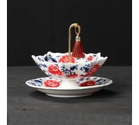 Infuseur à thé en porcelaine délicate, en forme de parapluie, avec support assorti, un chef-d'œuvre de la tradition chinoise bleue et blanche pour une infusion parfaite-Peony Flowers Set