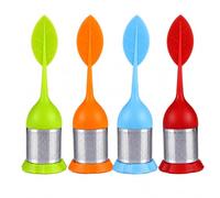 Infuseur à Thé en Silicone et Acier Inoxydable, Lot de 4, Multicolore, avec Drip Tray, Lave-Vaisselle