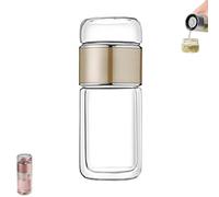 Infuseur à thé en verre Tryteava, bouteille infuseur à thé intelligente 3 en 1 avec filtre intégré, prête à boire chaud ou froid, design Flip & Brew(Gold,280ml)