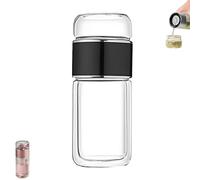 Infuseur à thé en verre Tryteava, bouteille infuseur à thé intelligente 3 en 1 avec filtre intégré, prête à boire chaud ou froid, design Flip & Brew(Black,420ml)