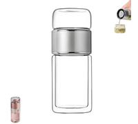 Infuseur à thé en verre Tryteava, bouteille infuseur à thé intelligente 3 en 1 avec filtre intégré, prête à boire chaud ou froid, design Flip & Brew(Silver,280ml)