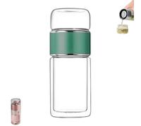 Infuseur à thé en verre Tryteava, bouteille infuseur à thé intelligente 3 en 1 avec filtre intégré, prête à boire chaud ou froid, design Flip & Brew(Green,350ml)