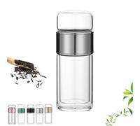 Infuseur à thé en verre Tryteava, infuseur à thé à double couche avec filtre et couvercle, filtre for feuilles de thé en vrac, design à retourner et à infuser(Sliver,420ML)