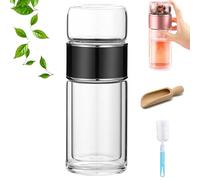 Infuseur à thé en Verre Tryteava, Infuseur à thé Intelligent 3 en 1 Teava Bouteille, Tasse de Séparation de thé en Verre Double Couche, Machine à thé en Vrac Portable (Black, 500ml)