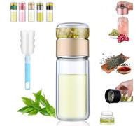 Infuseur à thé en verre Tryteava, infuseur à thé intelligent 3 en 1 Teava, tasse à thé portable avec séparation de l'eau et du thé, bouteille isotherme en verre à double(Gold,350ml)