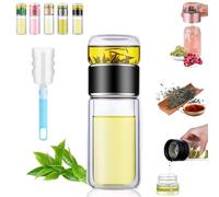 Infuseur à thé en verre Tryteava, infuseur à thé intelligent 3 en 1 Teava, tasse à thé portable avec séparation de l'eau et du thé, bouteille isotherme en verre à double(Noir,350ml)