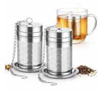 Infuseur à Thé Inox | Filtre à Thé à Maille ultra Fine | Sans résidu | Couvercle Vissé micro perforé | Soucoupe inclue | Pour Thé en Vrac, Infusions et Épices (Lot de 2)