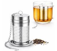 Infuseur à Thé Inox | Filtre à Thé à Maille ultra Fine | Sans résidu | Couvercle Vissé micro perforé | Soucoupe inclue | Pour Thé en Vrac, Infusions et Épices (À l’unité)