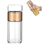 Infuseur À Thé Intelligent 3 En 1, Bouteille À Infuseur À Thé En Verre À Double Couche, Théière En Verre Avec Infuseur, Théière À Thé Anti-Fuite Pour Infuseur À Thé En Feuilles (Or, 350ml)