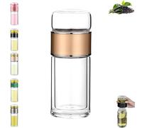 Infuseur à thé intelligent 3 en 1 Tryteava, infuseur à thé en verre à double couche, for infusion chaude et froide, for thé en fleurs ou en vrac(Gold,280ml)