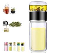 Infuseur à thé intelligent 3 en 1 Tryteava, prêt à infuser chaud ou froid, design « retourner et infuser », infuseur à thé en verre double couche avec séparation du thé (Black,350ML)