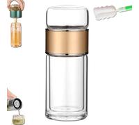 Infuseur à thé Tryteava en verre, infuseur à thé Alivefuser, double chambre et filtre, système Flip & Brew, verre borosilicate à double paroi avec filtre en acier inoxydable 304 (gold,280ml)