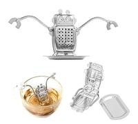 Infuseur de feuilles de thé en vrac en acier inoxydable, filtre à boule, diffuseur de plantes en forme de robot, infuseur à thé, filtres avec bras pour accrocher à la tasse