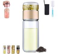 Infuseur en verre Tryteava, infuseur de thé intelligent, verre à double couche avec tasse de séparation de thé intégrée, séparation de l'eau de thé portable, pour la floraison (Gold,280 ml)