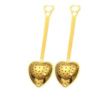 Infuseur Thé Filtre à thé en forme de cœur avec poignée en acier inoxydable, passoire en forme de cœur, cuillère, infuseur, accessoires de cuisine(2PCS-Gold)