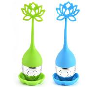 Infuseurs à thé en silicone 2 pièces, infuseur à thé en vrac en acier inoxydable et silicone avec couvercle et soucoupe, infuseurs vert + bleu, infuseur feuilles mobiles, diffuseurs pour, I