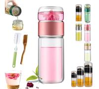 Infusifie Tea Infuser, Double-Layered Glass Tea Infuser Bottle, Tea Steeper for Loose Leaf Tea, Portable Tea Water Separation Tea Cup, Glass Tea Cup with Infuser and Lid (Rose gold, 420ml)