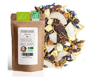 Infusion Fruitée Bio Mangue - Noix de coco - Rêve des caraïbes - 100g (40 tasses) - Thé en vrac 100% Agriculture Biologique - Mes-Thés