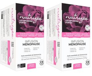 infusion ménopause bio nutrigée - soulage bouffées de chaleur, sueurs nocturnes, nervosité - sauge, fenouil, mélisse, réglisse & rose - apaisement & sommeil - 30 sachets fabriquée en france (Lot de 2)