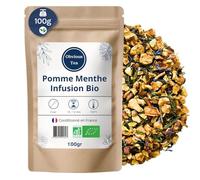 Infusion Pomme Menthe Bio - Mélange Pomme et Thé Vert Sencha en Vrac, 100% Naturel, Sans OGM - Agriculture Biologique - Conditionné en France - Sachet 100 gr (50 Tasses)