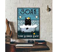 Inga Affiche en métal avec chat « Soak Your Worries Away » - Décoration murale de salle de bain - Motif chat - 30,5 x 40,6 cm