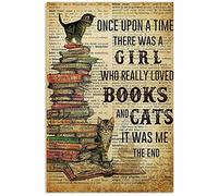Inga Affiche en métal Books And Cat Once Upon A Time There Was A Girl Who Really Loved 20,3 x 30,5 cm