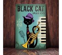 Inga Black Cat Jazz Company Poster en métal pour salle de bain, salon, amoureux des chiens Décoration murale rétro 20,3 x 30,5 cm