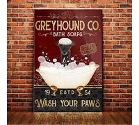 Inga Greyhound Dog Bath Soap Company Poster en métal pour salle de bain, salon, amoureux des chiens Décoration murale rétro 20,3 x 30,5 cm