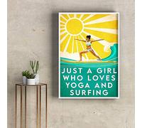 Inga Just A Girl Love Yoga And Surf Poster Yoga Poster Cadeau pour les amateurs de yoga Décoration murale Yoga Poster Plage Posterocean Cadeau humoristique 20,3 x 30,5 cm