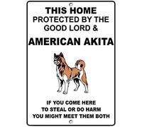 Inga Location Signs Plaque en métal avec inscription « Dog Akita Protected By Good Lord » 20,3 x 30,5 cm