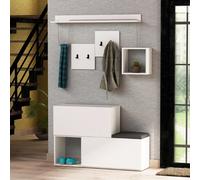 Inga meuble d'entrée blanc avec rangements et porte-manteaux