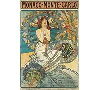 Inga Monaco Montecarlo Affiche vintage Alphonsemarie Mucha Décoration murale en métal 20,3 x 30,5 cm
