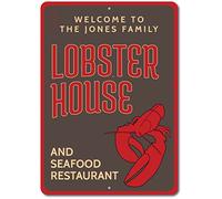 Inga Panneau en tôle avec inscription « Welcome Lobster House » 20 x 30 cm