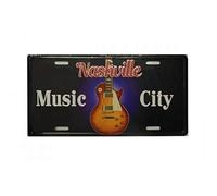 Inga Plaque d'immatriculation métallique Nashville Tennessee Music City Guitare 15,2 x 30,5 cm