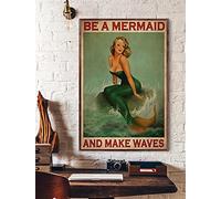 Inga Plaque en métal « Be A Mermaid And Make Waves Mermaid » - Cadeau d'anniversaire - 20,3 x 30,5 cm