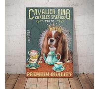 Inga Plaque en métal Cavalier King Charles Spaniel Dog Tea Company pour salle de bain, salon, amoureux des chiens, cadeau d'anniversaire 20,3 x 30,5 cm