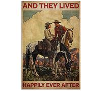 Inga Plaque en métal « Cowboys and they lived happily ever after » - Cadeau d'anniversaire - 20,3 x 30,5 cm