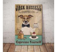 Inga Plaque en métal Jack Russell Terrier Dog Coffee Company pour salle de bain, salon, amoureux des chiens - 20,3 x 30,5 cm