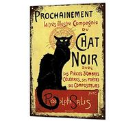Inga Plaque en métal Vintage Chat Noir - 20 x 30 cm