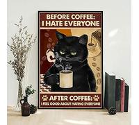 Inga Plaque en métal vintage en forme de chat avec inscription « Before Coffee After Coffee » 20,3 x 30,5 cm