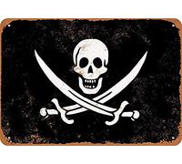 Inga Plaque en métal Vintage Motif crâne et Sabres Motif Drapeau Pirate 8 x 12 Pouces