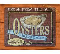 Inga Plaque murale rustique en étain avec inscription « Oyster Brique Louisiane » 20,3 x 30,5 cm