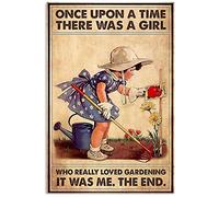 Inga Plaque murale vintage en métal « Gardening Once Upon A Time There Was A Girl » 20,3 x 30,5 cm