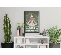 Inga Poster de yoga Just Breath - Affiche de yoga avec inscription « Love Yoga Namaste » - Affiche hippie - Cadeau de yoga vintage - En métal - 20,3 x 30,5 cm