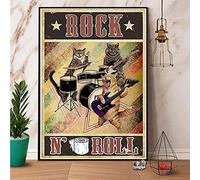 Inga Poster en métal Cat Rock 'N Roll Team pour décoration murale de cuisine 20,3 x 30,5 cm