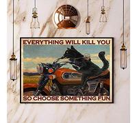 Inga Poster en métal représentant un chat sur une moto Everything Will Kill You 20,3 x 30,5 cm