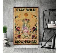 Inga Poster hippie vintage hippie fille Affiche hippie Soul Stay Wild Moon Child Poster en métal 20,3 x 30,5 cm
